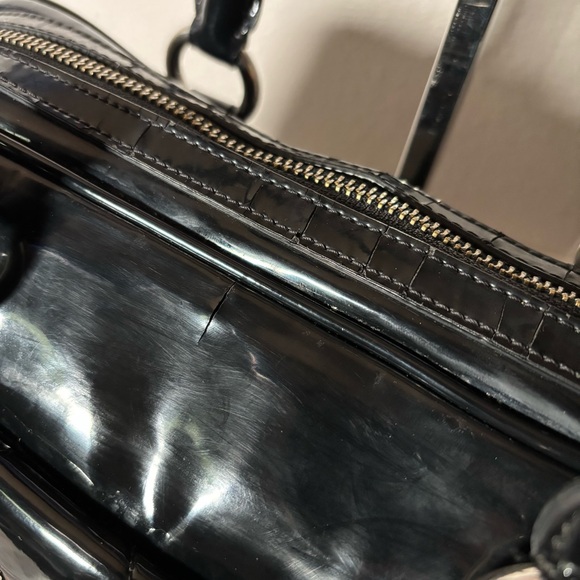 Coach Poppy Liquid Gloss Quilted Satchel Black Patent Leather Bag Purse - Picture 10 of 15